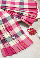Pink white kattam - Arani semi silk saree multi colour checks - Paalum Pazhamum